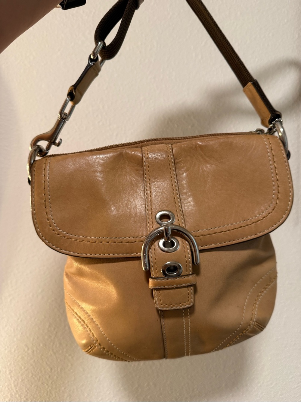 Coach Soho Tan Leather Shoulder Bag with Silver Hardware